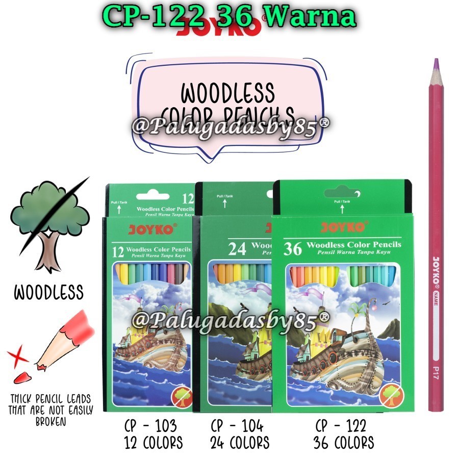 

(1 Set) Pensil Warna JOYKO CP-122 CP-104 CP-103 CP-107 / Joyko Woodless Color Pencils Hexagonal Grip
