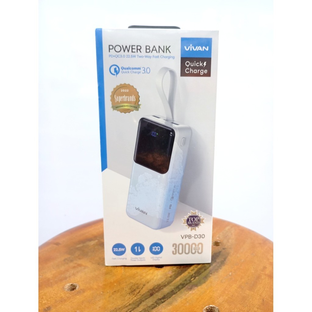VIVAN PowerBank VPB D30 30000 mAh 22.5W Super Fast Charging | Powerbank Led Display Vivan 3 Output P