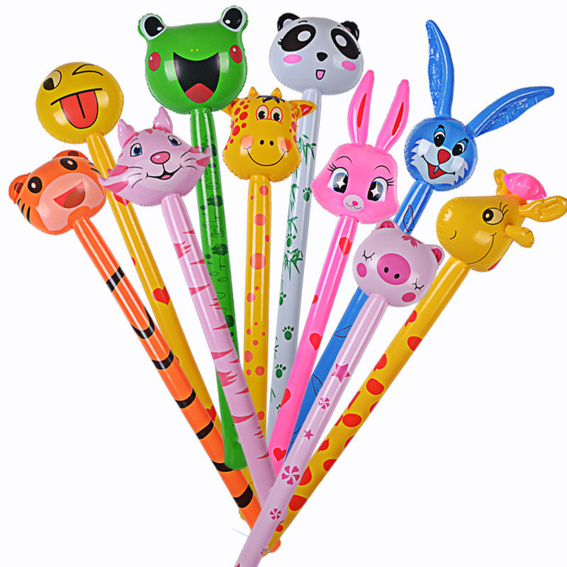 PVC Animal Head Stick Inflatable Ballooons Toys Giraffe Tiger Rabbit Panda Frog Pig Balloon Kids Gif