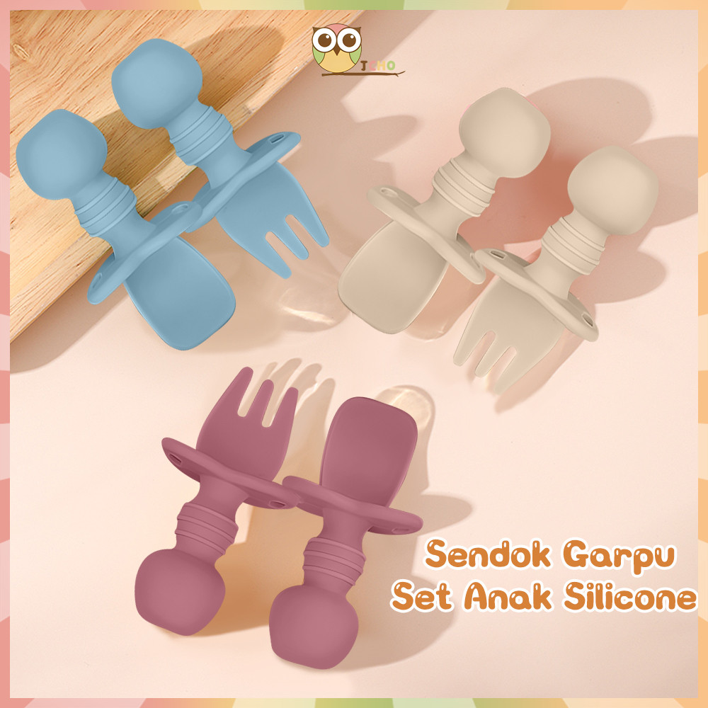 Jcho Sendok Dan Garpu Set Mpasi Bayi Training Spoon Fork Baby Spoon Fork Peralatan Makan Bayi Silikon