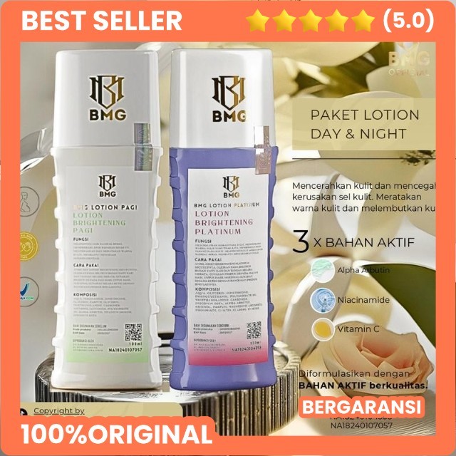 BMG LOTION ORIGINAL PAKET LOTION PLATINUM UNGU DAN PAGI BMG