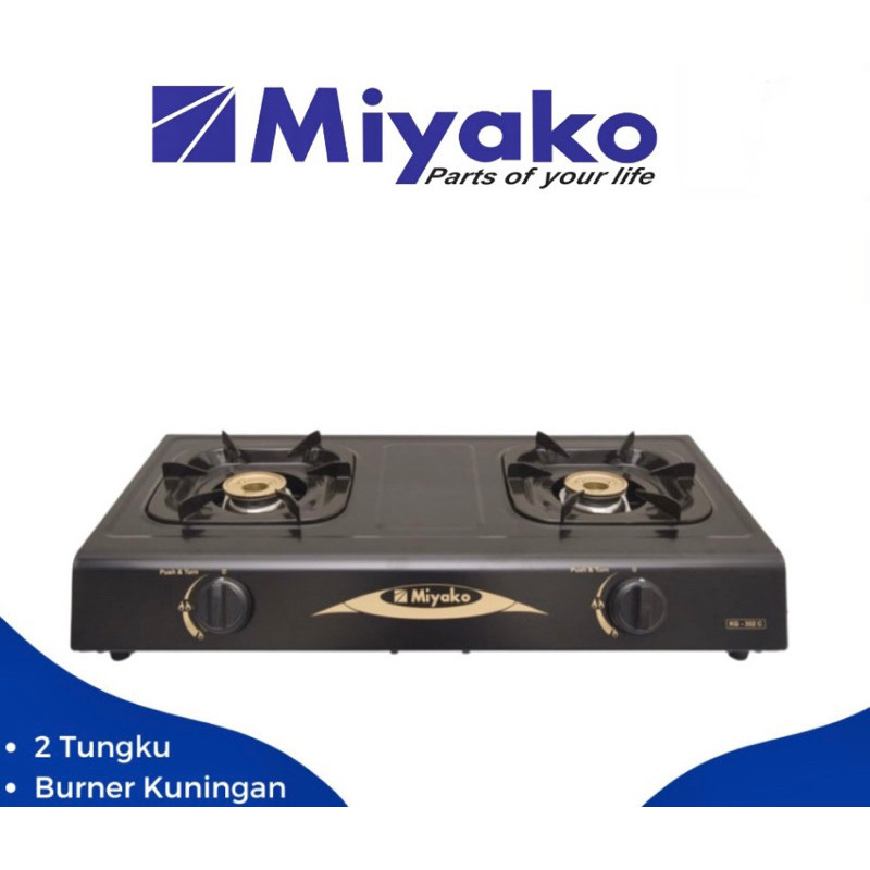 Kompor Gas 2 Tungku MIYAKO KG-302 C 302C Teflon Kuningan Burner Api Biru