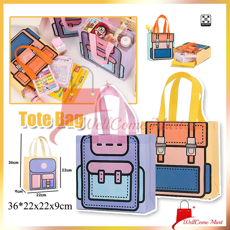 

tas sekolah 22x22x9cm / Tas Tenteng Lucu Warna Cerah / Goodie bag tas spunbond non woven shopping bag souvenir