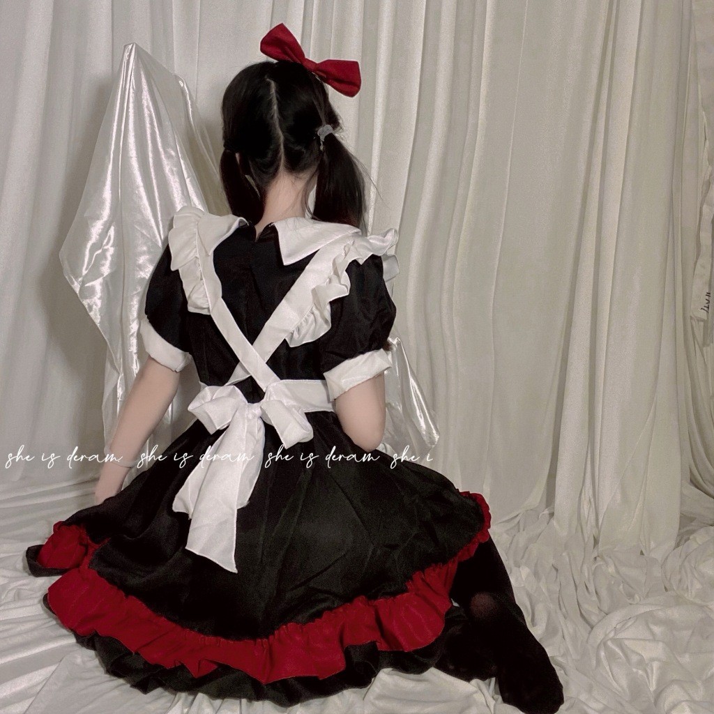 CC-103 -  Maid Lolita Red Black Neko Cat Cosplay Costume Kostum Pelayan Anime Wanita Jepang - Up12