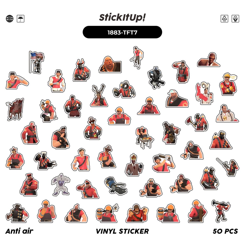 

COD✨ 50 Pcs Stiker Pack TEAM F0RTRES CHAR MIX 07 Lucu Aesthetic Vynil Waterproof untuk Freebies Sticker Buku Journal Casing HP Laptop