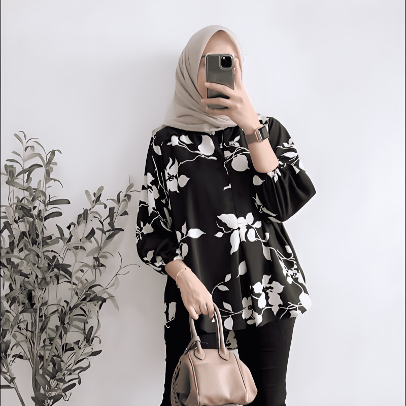 Aida Blouse Motif Bunga Crinkle Airflow Premium / Blouse Korean Style / Atasan Wanita