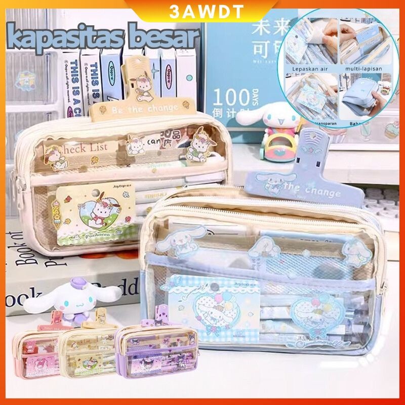 

【Harga khusus】（Kirim stiker ）Kotak Pensil Transparan Berkapasitas Besar Kanvas Tahan Air Seri Sanrio/kotak pensil transparan aesthetic pencil case/large tempat pensil /lucu stationery organizer