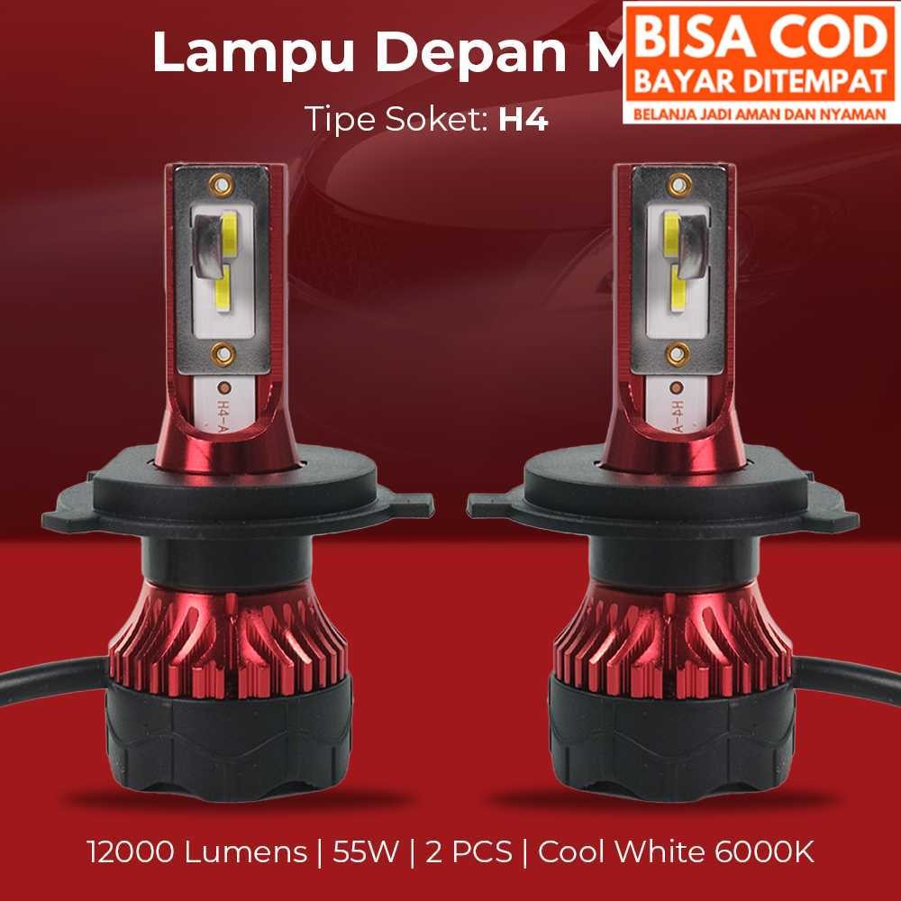 Lampu depan mobil LED chip ZES 55W 12000 lumen H4 putih 6000K tahan air sepasang