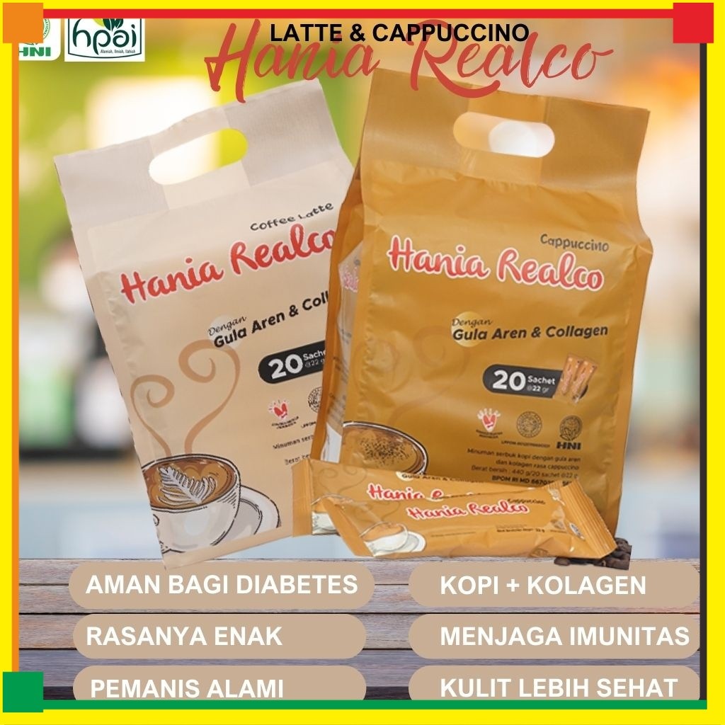 

Kopi Hania Realco Latte & Cappucino HNI HPAI isi 20 sachet Kopi yang menyehatkan - Harga Member Chat Admin Aja