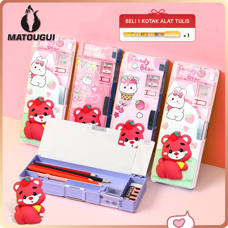 

Matougui Kotak Pensil Magnet SQUISHY Desain 3D Bantuan Kartun Beruang Stroberi/Tempat pensil multifungsi