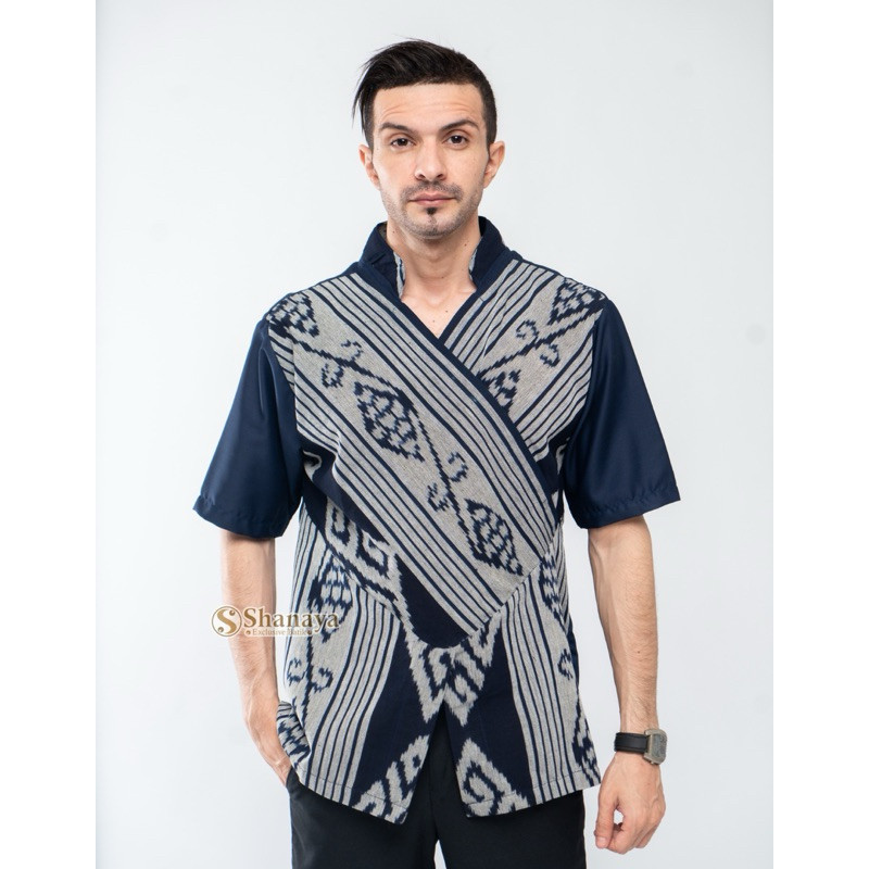 Zendaya Baju Batik Modern Kemeja koko silang tenun kombinasi toyobo hem koko model terbaru tanpa kan