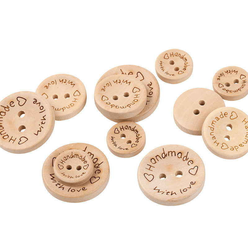 

50Pcs 2Hole Natural Wooden Buttons handmade with love wood Button For Scrapbooking Craft DIY Baby Clothing Sewing Accessories