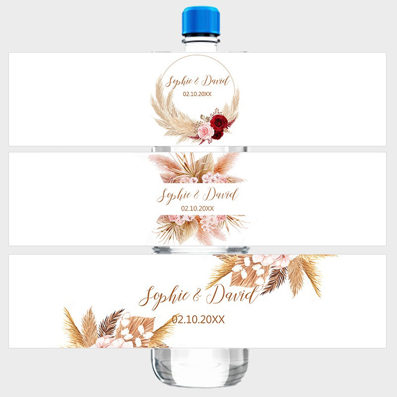 

30pcs Custom Personalized Pampas Grass Water Bottle Stickers Floral Bottle Labels Birthday Anniversary Wedding Decoration