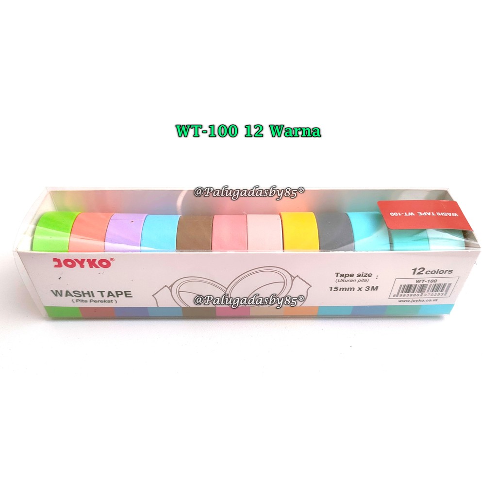 

(1 Set Isi 12 Pcs) GROSIR Washi Tape JOYKO WT-100 / Pita Perekat Selotip Kertas Warna Joyko WT-100