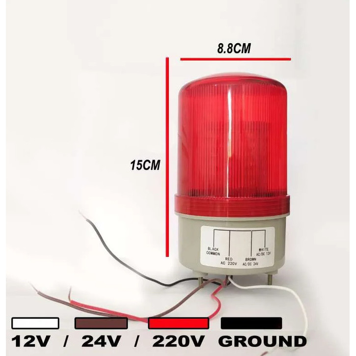 LARKIN 1101J RED 12V 24V DC 220V AC Blinking Rotary Lamp Warning Light LED MERAH Plus Alarm Sirine