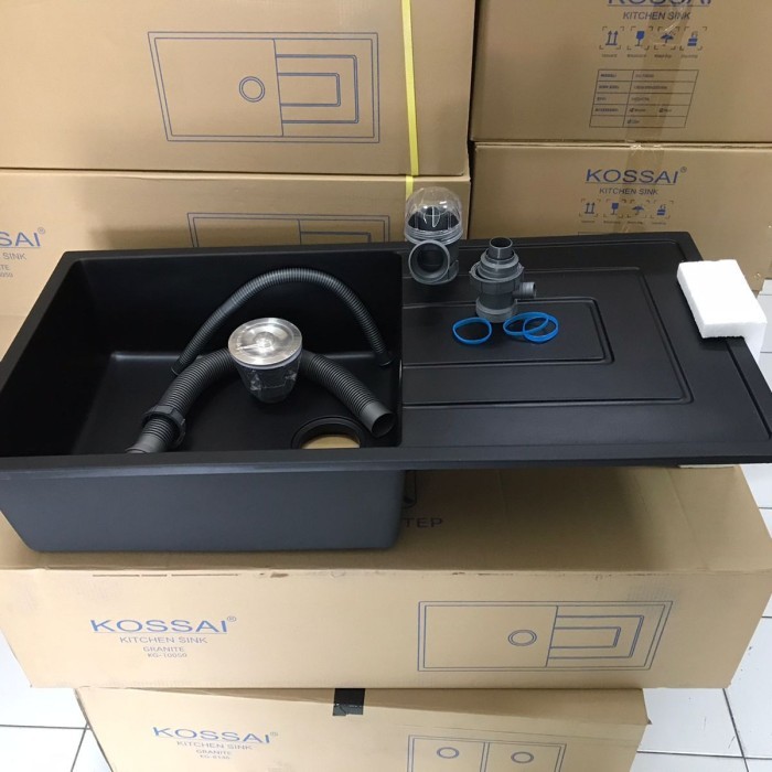 Kitchen Sink Granite Hitam 1 Lubang Sayap Kossai KG 10050 Sink Granite