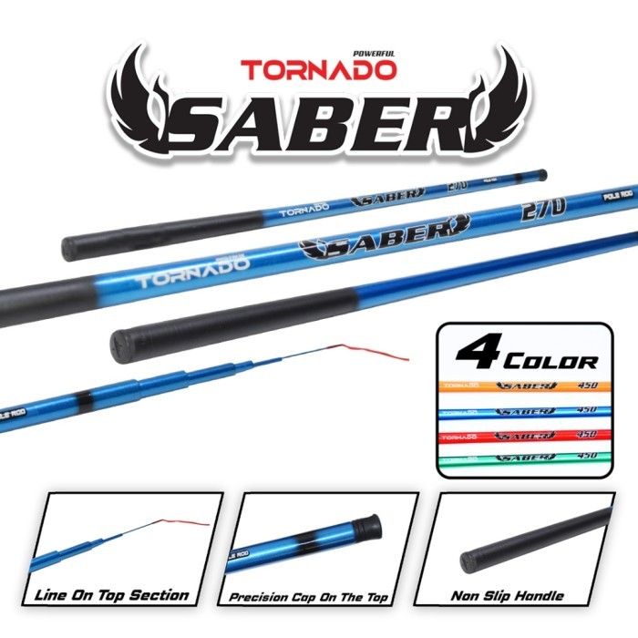 Tornado Joran Pancing Tegek Saber 240cm - 450cm Graphite Ruas Pendek