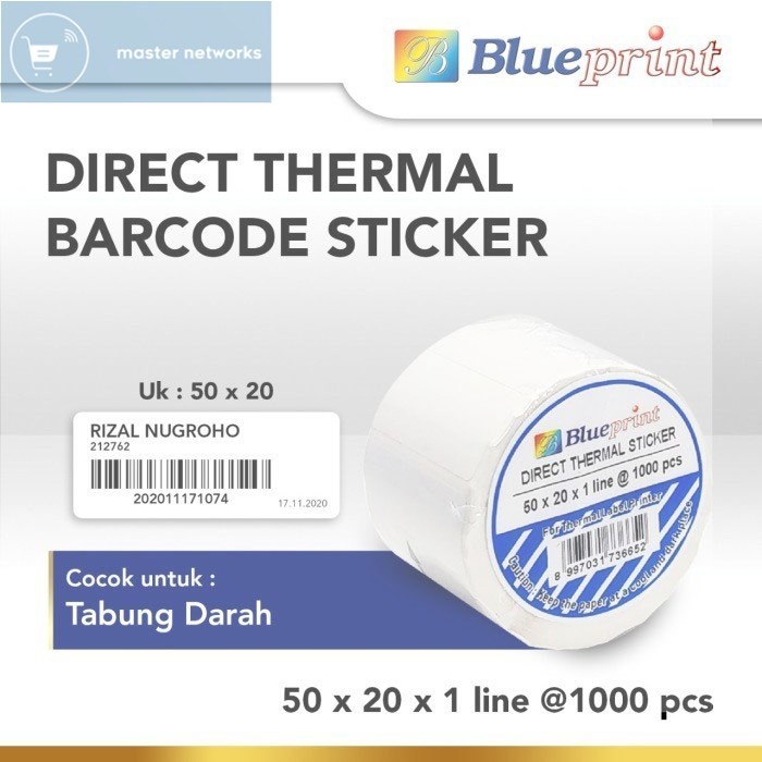 

Blueprint Direct Thermal Sticker Label Stiker 50x20 mm 1 Line 1000 pcs