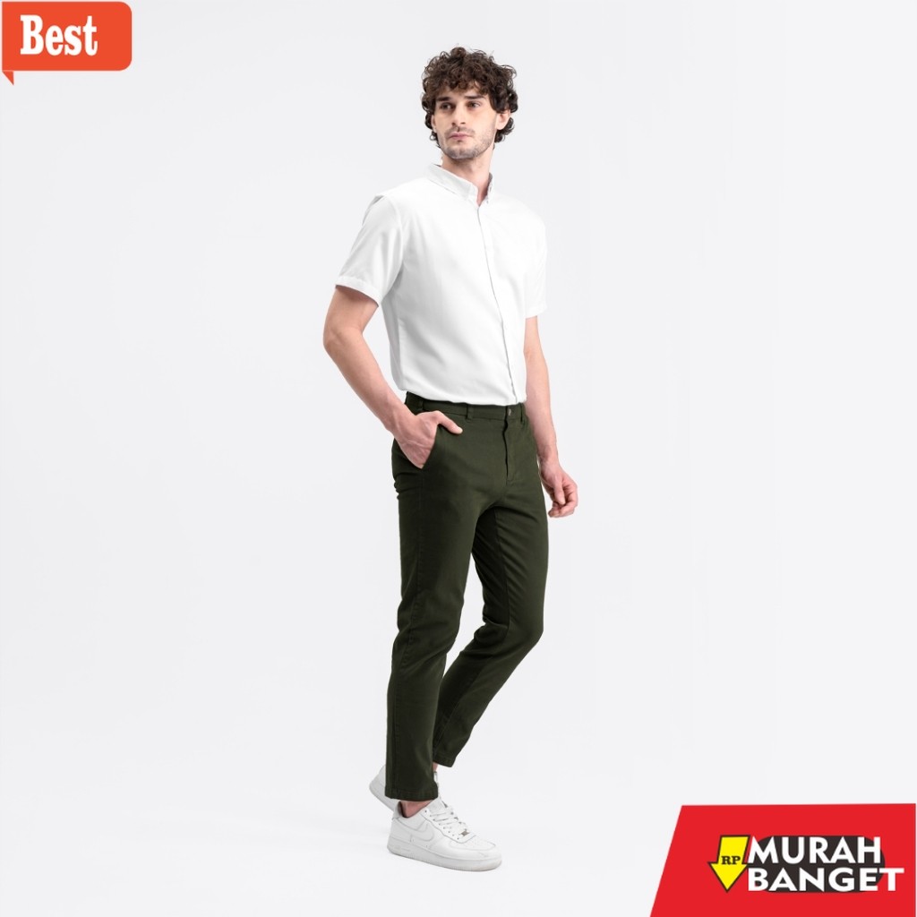 celana chino panjang pria Livehaf - Essential Chino Pants Green Army