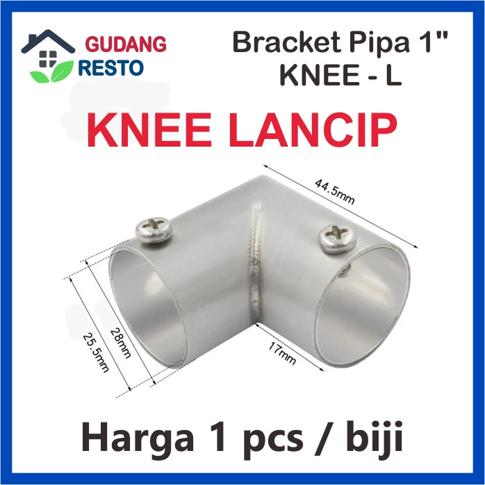 Bracket Pipa Bulat 1" 1 inci Besi SOK Konektor Knee L Sudut 1 Inch 25mm 25 mm Gorden Lemari Baju Tir