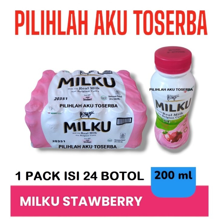 

MILKU Susu UHT Rasa STROBERI 200 ml - ( 1 PACK isi 24 btl )