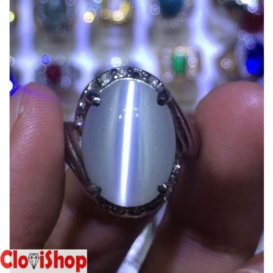 Cincin Titanium Wanita Batu Akik Cat Eye Susu Atau Warna Putih HQ