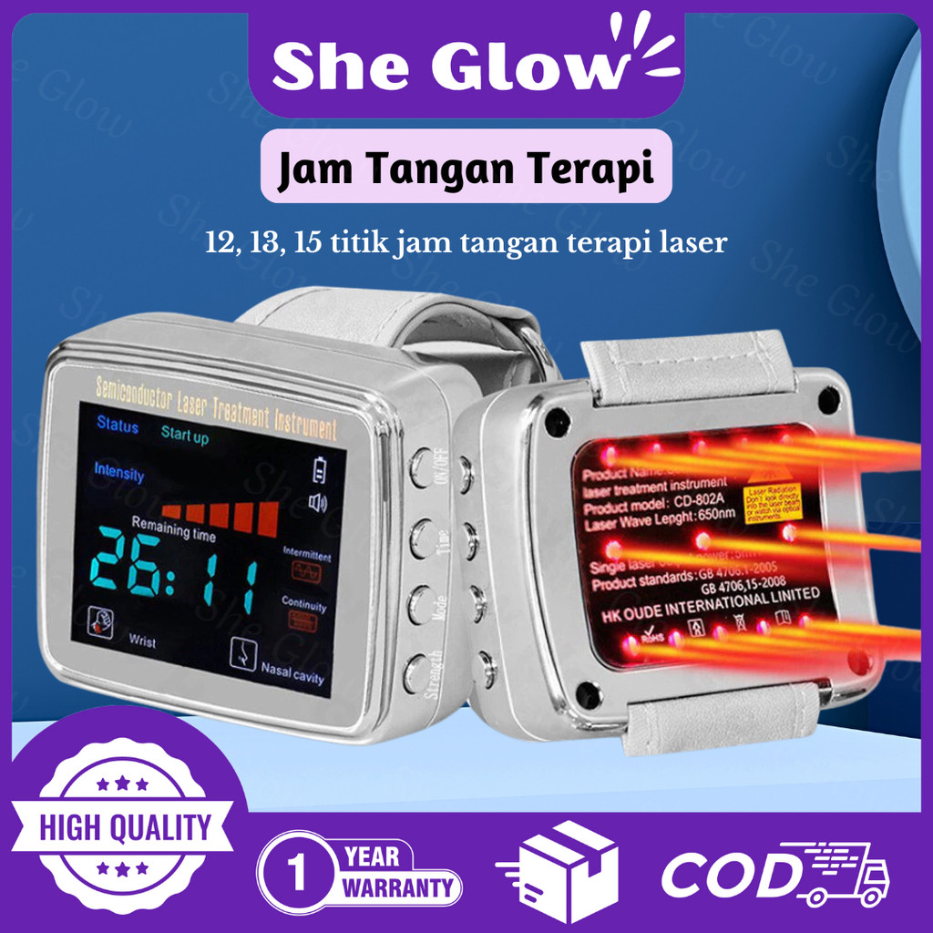 She Glow (GARANSI 1 TAHUN) Jam Tangan Terapi Laser 12/13/15 Titik Laser Fisioterapi untuk stroke