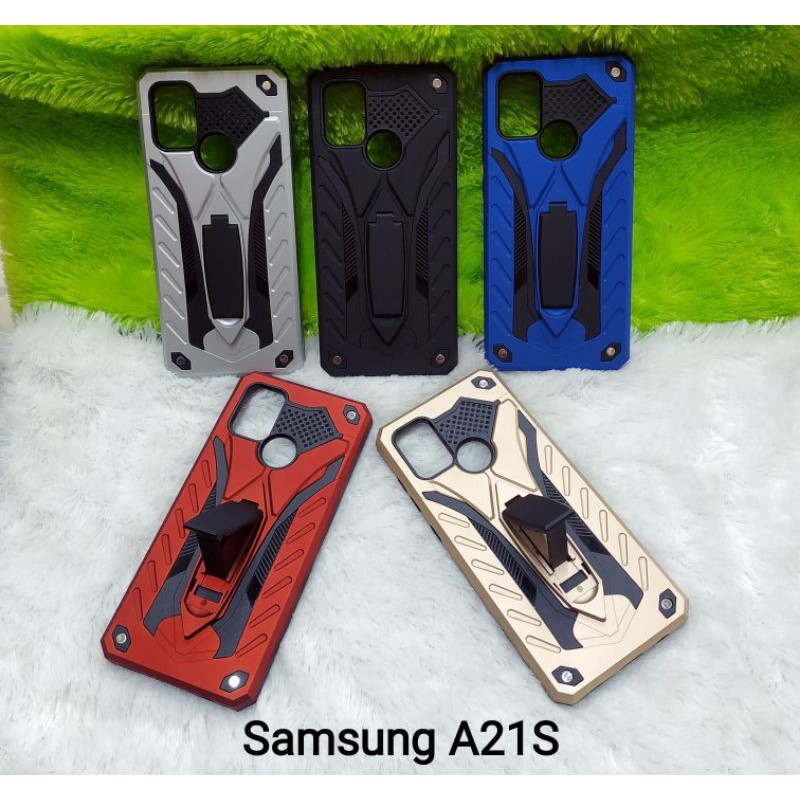 (Moza) Hardcase Phantom Samsung A21S Stand Iron Transformers Hard Case Robot