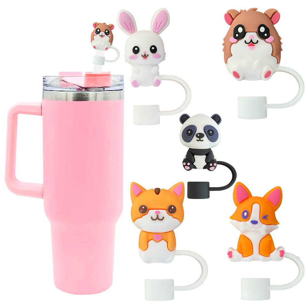 Penutup Sedotan Anti Debu Karakter Hewan Lucu Hamster Dog Panda Wolf