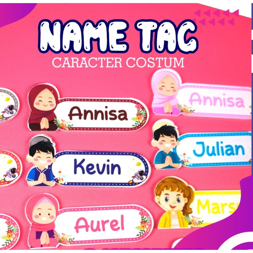 

Name Tag Karakter Custom Nama Dada Anak Nama Dada Pin Bros Bross / Nametag acrylic lucu unik / Papan Nama Custom Nama Papan Nama Sekolah