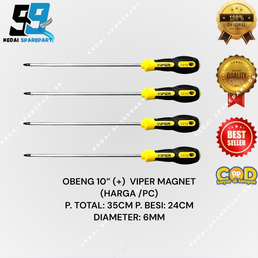 OBENG PANJANG MAGNET PLUS + GAGANG KARET 8 INCH 10 INCH 12 INCH