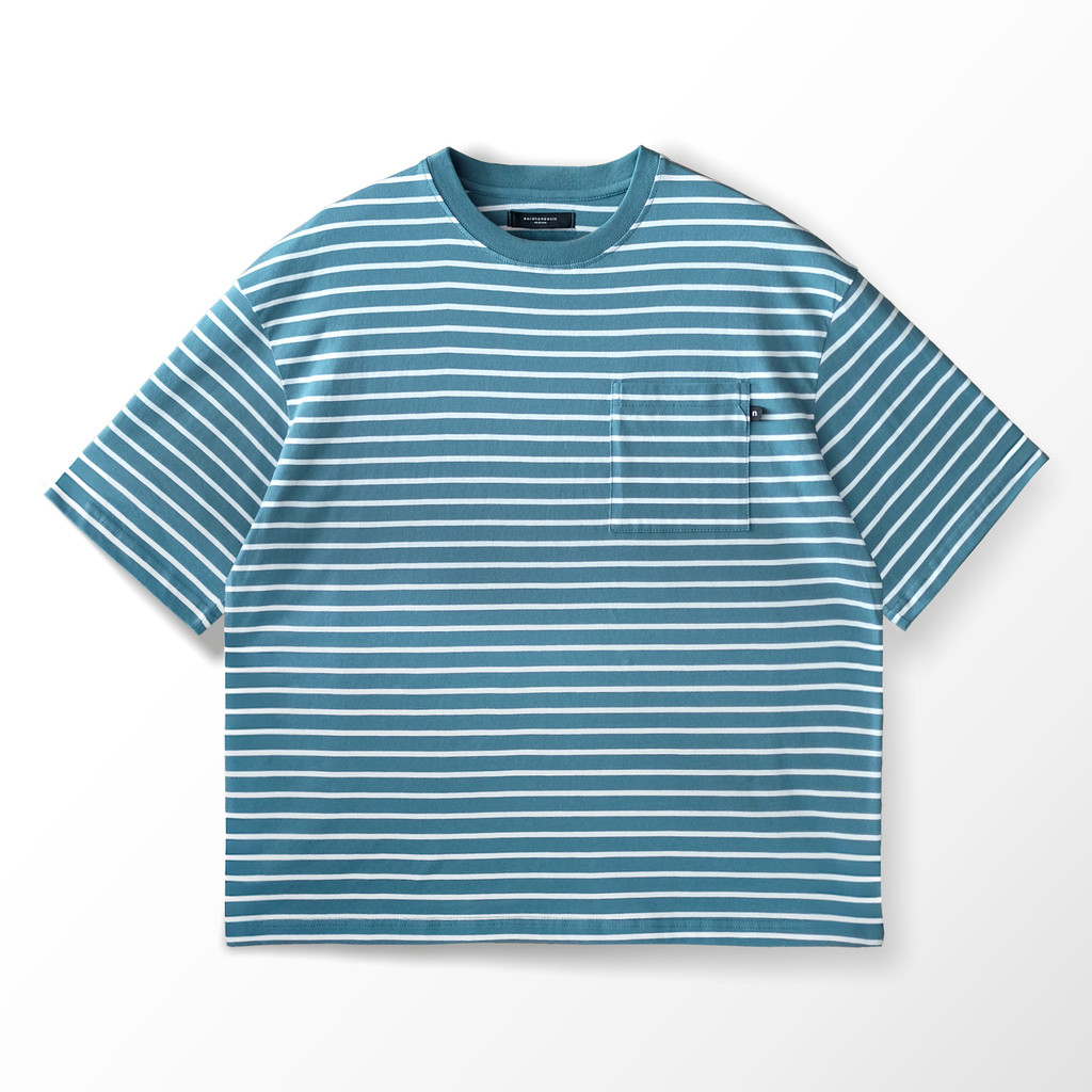 Nordhenbasic Arbez Kaos Oversize Garis Garis Biru Muda Putih 100% Katun Pria Kesan Gaul