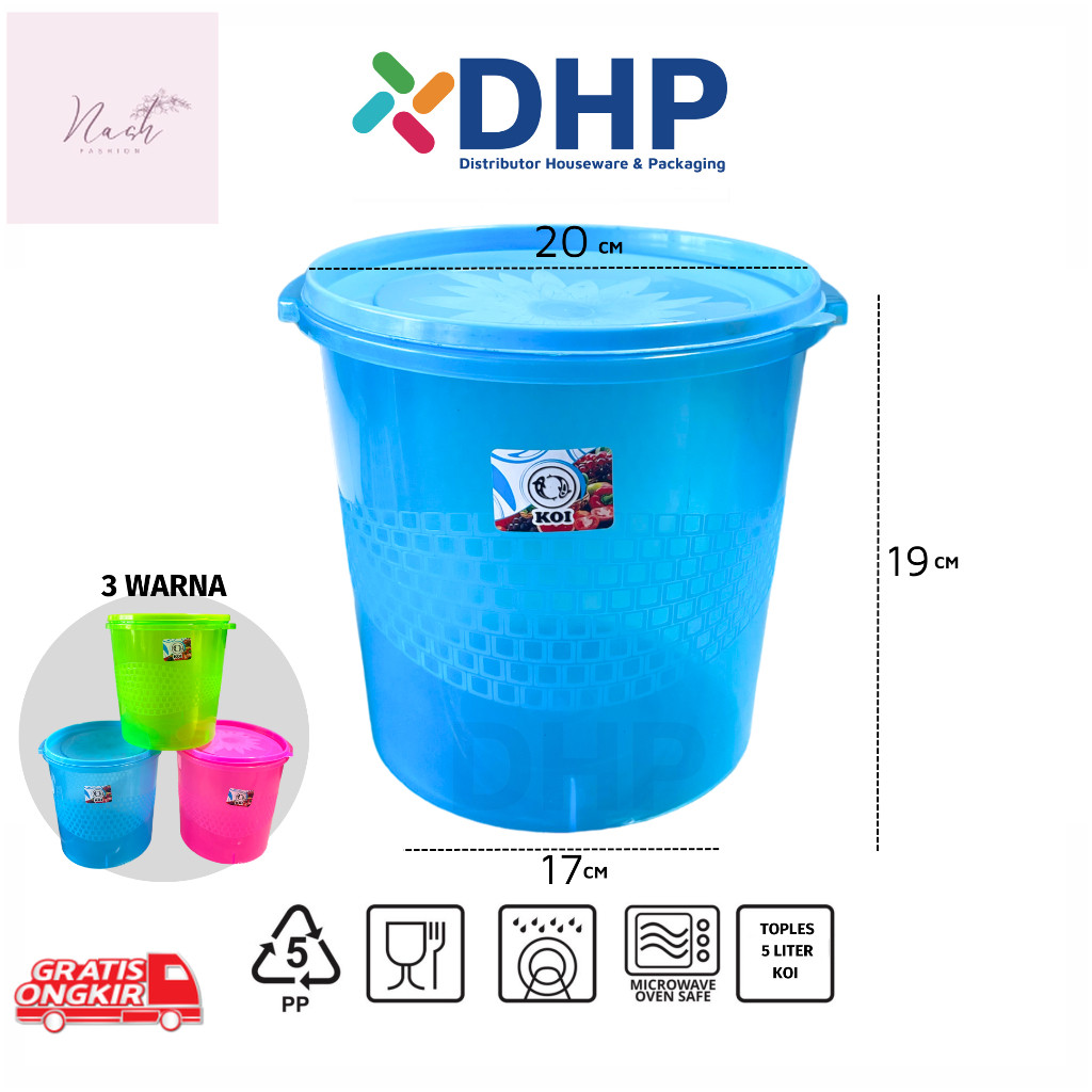 Toples Murah / KOI Toples Sealware 5 Liter (D=20cm) Plastik Besar Tempat Kerupuk Peyek Bulat