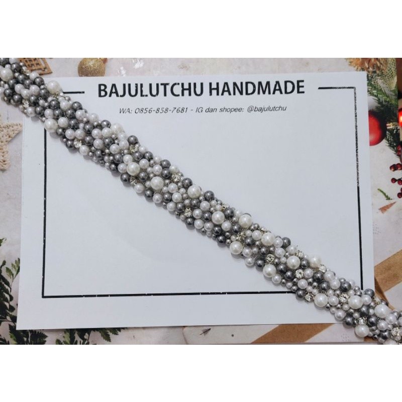PB - Mutiara rangkai payet aplikasi pinggang dada abu silver
