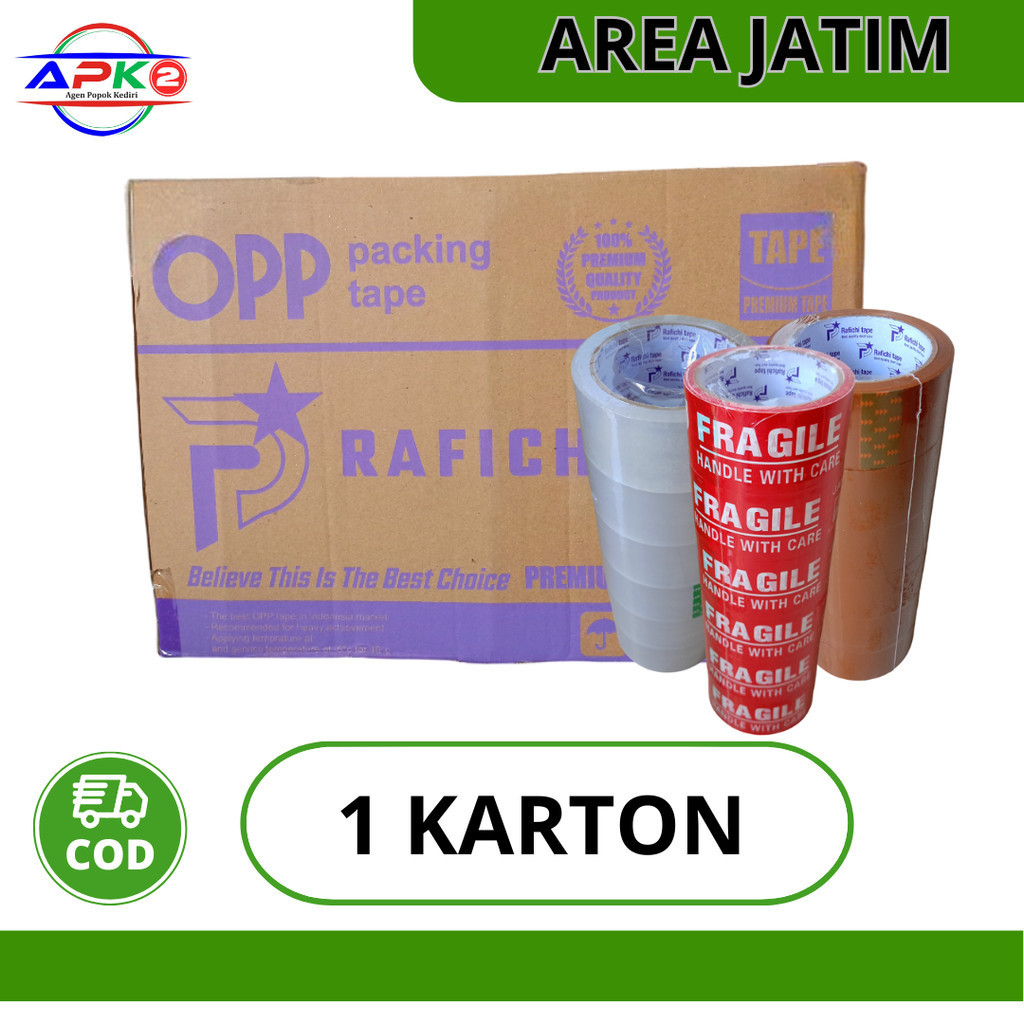 

LAKBAN COKLAT, LAKBAN BENING 90 YARD, LAKBAN FRAGILE 50 YARD PER KARTON ISOLASI SELOTIP 45MM PER 1 KARTON APK2