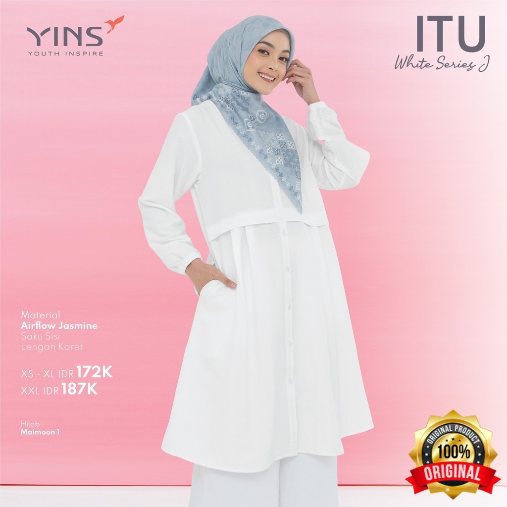 NNT - YINS Nibras Terbaru 2022 Sale Promo Itu White Series J Tunik Putih Polos Lengan Karet Busui