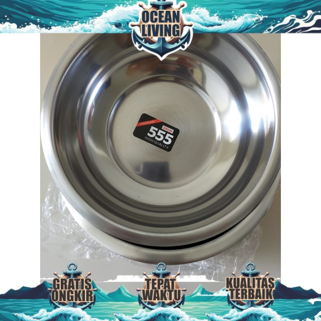 6 pcs baskom isi 6 pcs ukuran 24cm/ panci/waskom stainless merk 555 - OCEAN LIVING