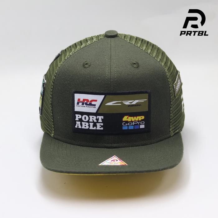 Prtbl Topi Snapback Racing CRF - Trucker Hijau Army