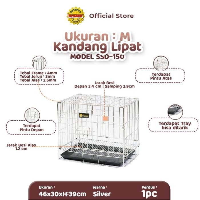 OCTAGON Kandang Lipat Stainless Steel 2 Pintu Anjing Kucing Kelinci Hewan Besi Anti Karat Besar Keci