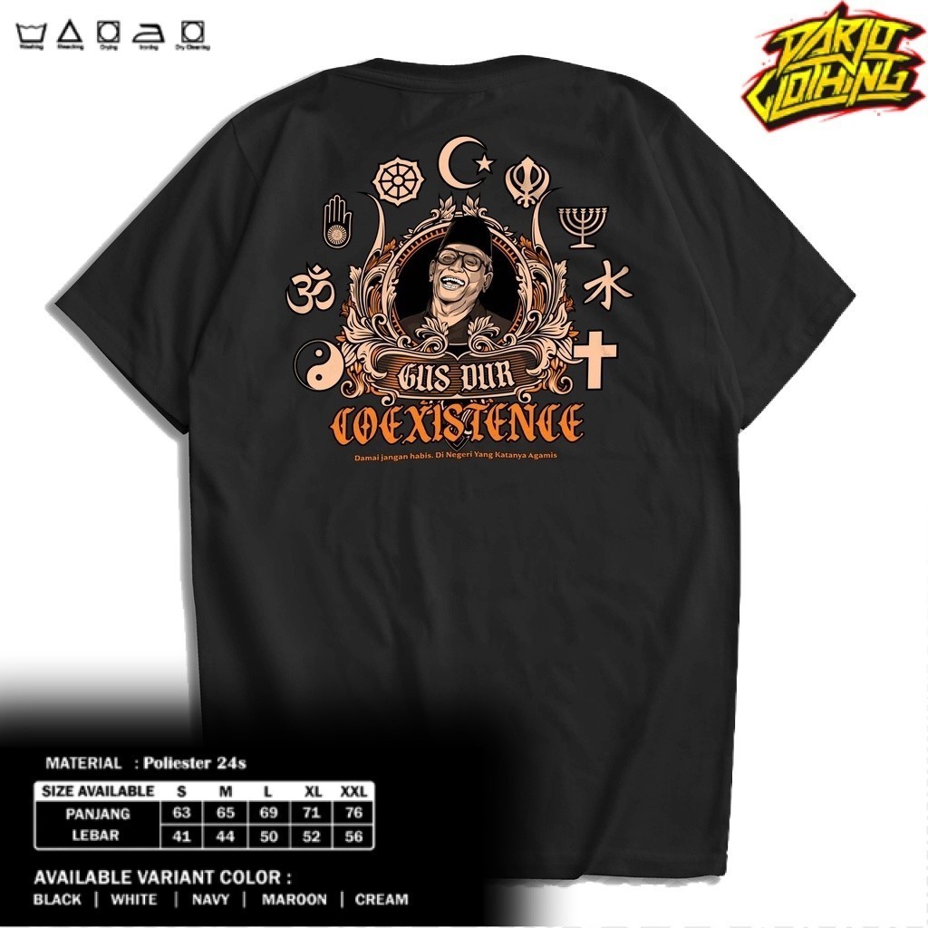 Kaos DarjoClothing -   Kaos Pluralisme Gus Dur Damai Di Negeri Agamis | T-Shirt Streetwear Pluralism