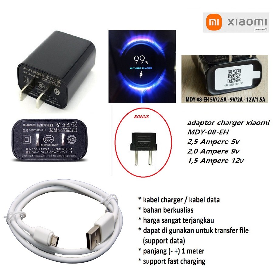 Usb micro kabel & adaptor  charger xiaomi redmi 9C - redmi 9C NFC