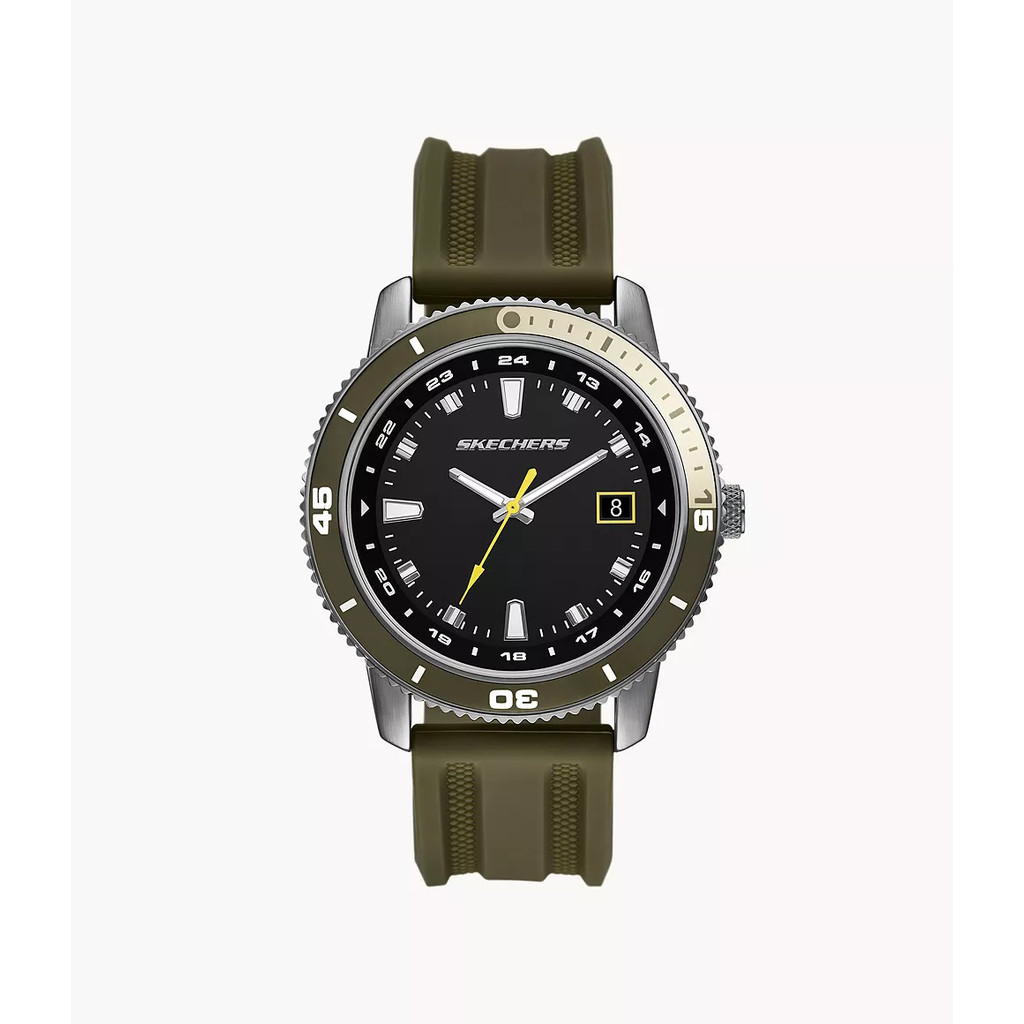 Skechers Analog Green Silicone Jam Tangan Pria 46MM SR5234