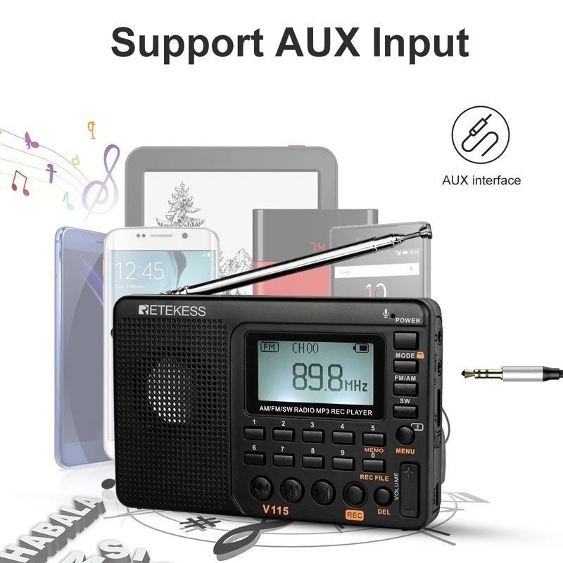 RETEKESS V115 - Portable AM FM Digital Radio with MP3 Player