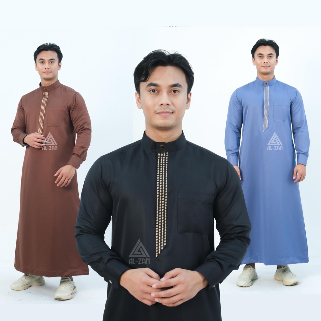 jubah pria muslim slimfit jubah gamis pria lengan panjang Bordir busana muslim baju jubah muslim Kat