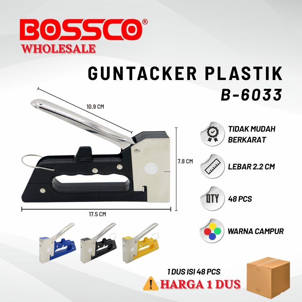 

Grosir 1 dus isi 48 PcsStaples Tembak Gun Tacker BOSSCO plastik + Isi atau Refil 13/8 Stapler Staples | Stepler Tembak BOSSCO | Stepler Gun BOSSCO | Stapler Tembak JEDI | Stapler Gun JEDI
