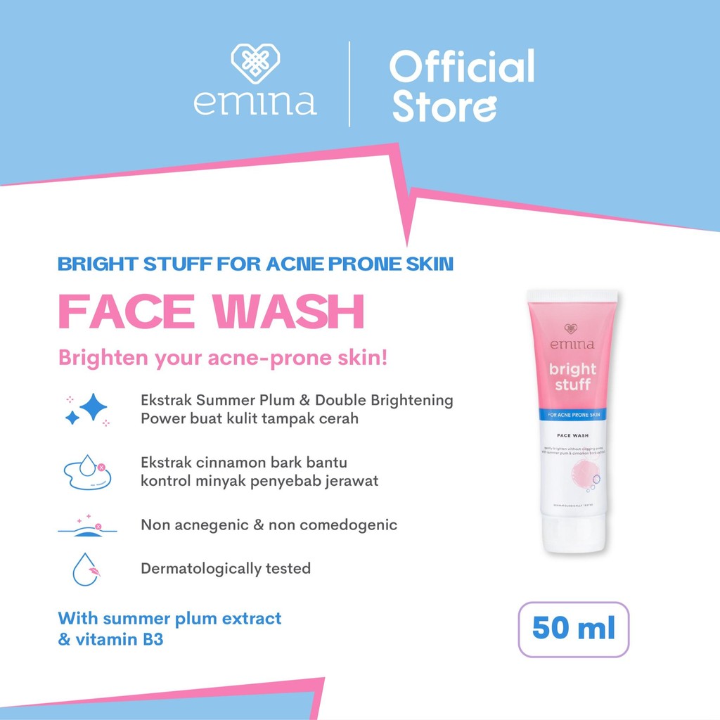[Gift Not For Sale] Emina Bright Stuff for Acne Prone Skin Face Wash 50 ml (kemasan lama)