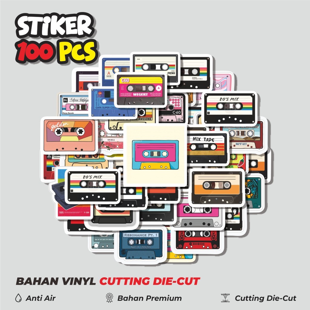 

Terbaru! 50 pcs Stiker Audio Tape Dekorasi Lucu Kreatif untuk Notebook, Skateboard, HP