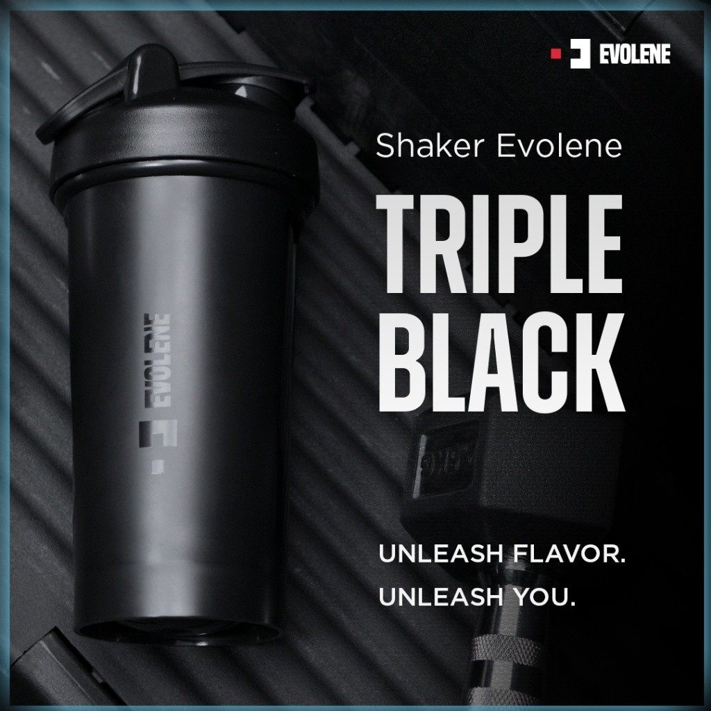 

SHAKER EVOLENE OFFICIAL ORIGINAL TRIPLE BLACK 700ML FOOD GRADE BOTOL MINUM