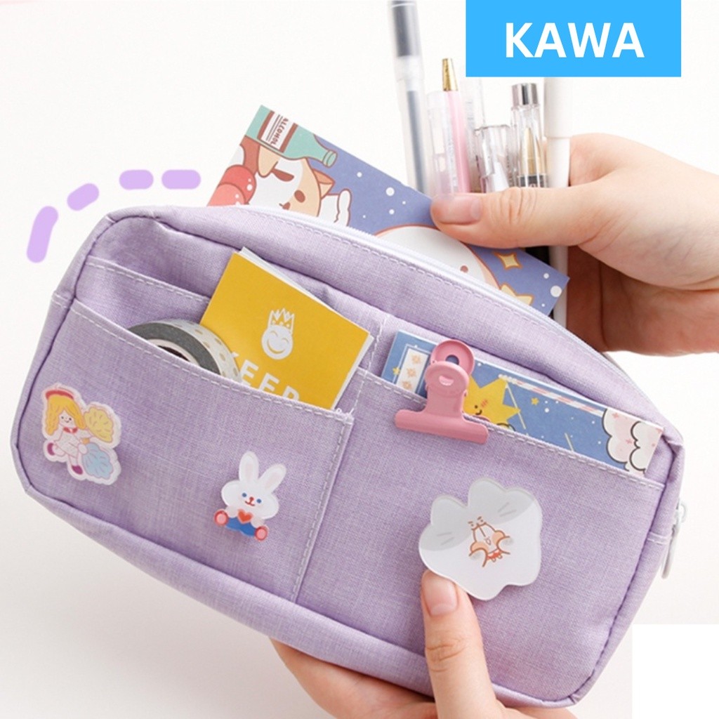 

KAWA Kotak Tempat Pensil Pencil Case Kain Lucu Kapastitas Besar FREE Pin Bross MO