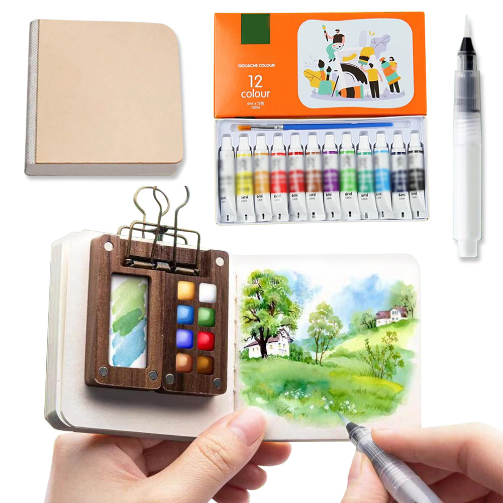 

8/15 Colors Portable Travel Watercolor Palette Set Mini Walnut Paint Box Artist Watercolor Paint Palette Sketchbook Art Supplies